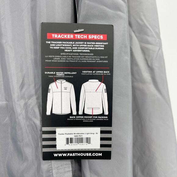 Fasthouse Tracker Packable Windbreaker - Light Gray Men's Size XL NEW NWT - Picture 7 of 7
